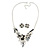 Matt Pastel Grey/ White Enamel, Clear Crystal Floral Necklace and Stud Earrings In Light Silver Tone - 45cm L/ 7cm Ext - view 4