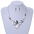 Matte Enamel Pastel Grey/ White Leaf Motif Necklace and Stud Earrings Set In Silver Tone - 44cm L/ 7cm Ext - view 2