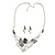 Matte Enamel Pastel Grey/ White Leaf Motif Necklace and Stud Earrings Set In Silver Tone - 44cm L/ 7cm Ext - view 3