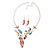 Matt Pastel Multicoloured Enamel Leaf Necklace and Stud Earrings In Light Silver Tone - 45cm L/ 7cm Ext - view 3