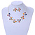 Matt Pastel Enamel, Faux Pearl, Clear Crystal Floral Necklace and Stud Earrings Set In Light Silver Tone Metal - 45cm L/ 7cm Ext - view 2