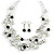 Romantic Multistrand Layered Beaded Necklace and Drop Earrings Set (White, Black) - 50cm L/ 4cm Ext