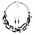 Multistrand Black Glass Bead Wire Necklace & Drop Earrings Set - 48cm Length/ 5cm Extension