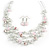 Romantic Multistrand Layered Beaded Necklace and Drop Earrings Set (White, Pastel Pink) - 50cm L/ 4cm Ext