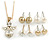 Clear Crystal Guardian Angel Pendant and 4 Pairs of Stud Earrings Set In Gold Tone