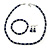 6mm Dark Blue Ceramic Bead Necklace, Flex Bracelet & Drop Earrings With Crystal Ring Set In Silver Tone - 42cm L/ 4cm Ext - view 8