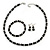6mm Black Ceramic Bead Necklace, Flex Bracelet & Drop Earrings With Crystal Ring Set In Silver Tone - 42cm L/ 4cm Ext - view 8