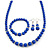 Royal Blue Ceramic Bead Necklace, Flex Bracelet & Drop Earrings With Crystal Ring Set In Silver Tone - 48cm L/ 6cm Ext - view 5