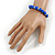 Royal Blue Ceramic Bead Necklace, Flex Bracelet & Drop Earrings With Crystal Ring Set In Silver Tone - 48cm L/ 6cm Ext - view 4