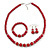 Red Glass Bead Necklace, Flex Bracelet & Drop Earrings With Crystal Ring Set In Silver Tone - 48cm L/ 6cm Ext - view 1