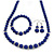 Blue Ceramic Bead Necklace, Flex Bracelet & Drop Earrings With Crystal Ring Set In Silver Tone - 48cm L/ 6cm Ext - view 2