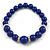 Blue Ceramic Bead Necklace, Flex Bracelet & Drop Earrings With Crystal Ring Set In Silver Tone - 48cm L/ 6cm Ext - view 5