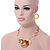 Yellow/ Brown Acrylic and Metal Round Link Leather Cord Necklace and Drop Earrings Set In Silver Tone - 50cm L/ 9cm Ext - Gift Boxed - view 2