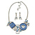 Light Blue Crystal Geometric Necklace and Drop Earrings Set In Sivler Tone - 38cm L/ 7cm Ext - Gift Boxed - view 2