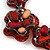 Red/ Coral Crystal Asymmetrical Acrylic Floral Necklace with Black Tone Chain - 41cm L/ 7cm Ext - Gift Boxed - view 4