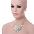 Pastel Green Flower Cluster V shape Necklace and Stud Earrings Set In Silver Tone - 42cm L/ 9cm Ext - Gift Boxed - view 2