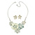 Pastel Green Flower Cluster V shape Necklace and Stud Earrings Set In Silver Tone - 42cm L/ 9cm Ext - Gift Boxed - view 7