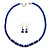 5mm, 7mm Royal Blue Ceramic/ Crystal Bead Necklace and Drop Earring Set In Silver Plating - 44cm L/ 5cm Ext - view 2