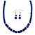 5mm, 7mm Royal Blue Ceramic/ Crystal Bead Necklace and Drop Earring Set In Silver Plating - 44cm L/ 5cm Ext - view 3