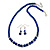 5mm, 7mm Royal Blue Ceramic/ Crystal Bead Necklace and Drop Earring Set In Silver Plating - 44cm L/ 5cm Ext
