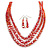 Brick Red Multistrand Faceted Glass Crystal Necklace & Drop Earrings Set In Silver Plating - 44cm Length/ 6cm Ext - view 2