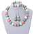 Pastel Mint/ Pink/ White Wood Flex Necklace, Bracelet and Drop Earrings Set - 46cm L - view 2