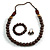 Brown/ Bronze Long Wooden Bead Necklace, Flex Bracelet and Drop Earrings Set - 80cm Long - view 8