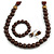 Brown/ Bronze Long Wooden Bead Necklace, Flex Bracelet and Drop Earrings Set - 80cm Long - view 4