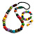 Multicoloured Long Wooden Bead Necklace, Flex Bracelet and Drop Earrings Set - 80cm Long - view 1