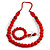 Red Wooden Bead Necklace, Flex Bracelet and Drop Earrings Set - 80cm Long - view 9
