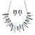 Pastel Metallic Silver/ Grey/ Blue Matt Enamel Abstract Bar Necklace & Stud Earrings In Silver Tone Metal - 43cm L/ 6cm Ext