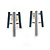 Pastel Metallic Silver/ Grey/ Blue Matt Enamel Abstract Bar Necklace & Stud Earrings In Silver Tone Metal - 43cm L/ 6cm Ext - view 6