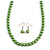 Pea Green Glass Bead Necklace & Drop Earring Set In Silver Metal - 38cm Length/ 4cm Extension - view 4