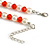 Amber Orange Glass Bead, White Glass Faux Pearl Neckalce & Drop Earrings Set with Silver Tone Clasp - 40cm L/ 4cm Ext - view 6