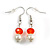 Amber Orange Glass Bead, White Glass Faux Pearl Neckalce & Drop Earrings Set with Silver Tone Clasp - 40cm L/ 4cm Ext - view 7