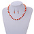 Amber Orange Glass Bead, White Glass Faux Pearl Neckalce & Drop Earrings Set with Silver Tone Clasp - 40cm L/ 4cm Ext - view 2