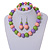 Pastel Pink/ Green/ Purple Wood Flex Necklace, Bracelet and Drop Earrings Set - 46cm L - view 2