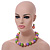 Pastel Pink/ Green/ Purple Wood Flex Necklace, Bracelet and Drop Earrings Set - 46cm L - view 3