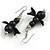 Black Wooden Bead with Bow Long Necklace, Bracelet and Drop Earrings Set - 80cm Long - view 8