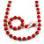 Red Wood and Silver Acrylic Bead Necklace, Earrings, Bracelet Set - 70cm Long - view 5