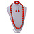 Orange Wood and Silver Acrylic Bead Necklace, Earrings, Bracelet Set - 70cm Long - view 2