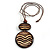 Long Brown Cord Wooden Pendant with Wavy Motif, Drop Earrings and Cuff Bangle Set in Brown - 76cm L/ Medium Size Bangle - view 9
