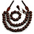 Chunky Brown Long Wooden Bead Necklace, Flex Bracelet and Drop Earrings Set - 90cm Long - view 5