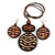 Long Brown Cord Wooden Pendant with Lines and Dots, Drop Earrings and Cuff Bangle Set in Brown - 76cm L/ Medium Size Bangle - view 5