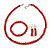 Red Glass/ Ceramic Bead with Silver Tone Spacers Necklace/ Earrings/ Bracelet Set - 48cm L/ 7cm Ext