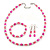 Deep Pink/ Pastel Pink Glass/ Ceramic Bead with Silver Tone Spacers Necklace/ Earrings/ Bracelet Set - 48cm L/ 7cm Ext