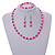 Deep Pink/ Pastel Pink Glass/ Ceramic Bead with Silver Tone Spacers Necklace/ Earrings/ Bracelet Set - 48cm L/ 7cm Ext - view 5