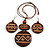 Long Brown Cord Wooden Pendant with Geometric Motif, Drop Earrings and Cuff Bangle Set in Brown - 76cm L/ Medium Size Bangle - view 7