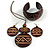 Long Brown Cord Wooden Pendant with Geometric Motif, Drop Earrings and Cuff Bangle Set in Brown - 76cm L/ Medium Size Bangle - view 10