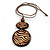 Long Brown Cord Wooden Pendant with Wavy Pattern, Drop Earrings and Cuff Bangle Set in Brown - 76cm L/ Medium Size Bangle - view 10